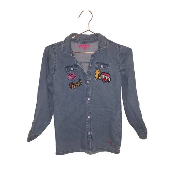 Betsey Johnson Denim Button Down Logo Shirt - Girls Size 10 - Picture 1 of 6